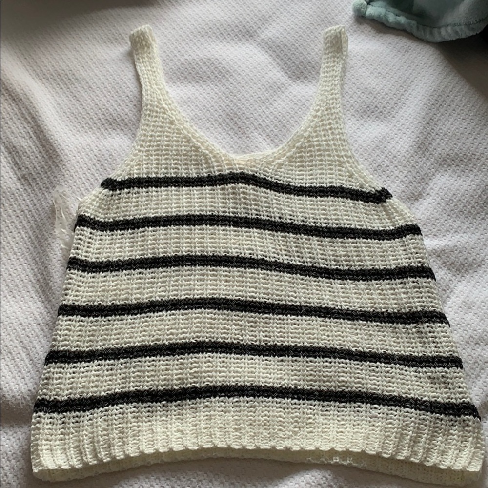 White and black stripped crocheted tank top